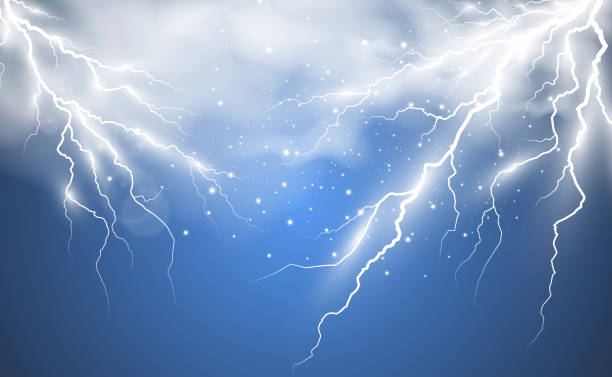 istock raster image of realistic lightning. Flash of thunder on a transparent background. 1388347452