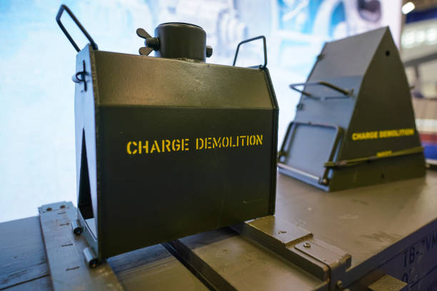 istock Military demolition charges metal boxes displayed at defence fair 1388348252