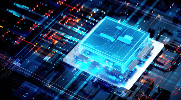istock 3D rendering of cyberpunk AI. Circuit board. Technology background. Central Computer Processors CPU and GPU concept. Motherboard digital chip. Tech science background. 1388351693