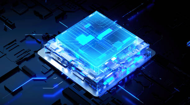istock 3D rendering of cyberpunk AI. Circuit board. Technology background. Central Computer Processors CPU and GPU concept. Motherboard digital chip. Tech science background. 1388351697
