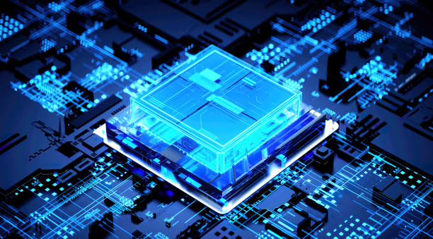 istock 3D rendering of cyberpunk AI. Circuit board. Technology background. Central Computer Processors CPU and GPU concept. Motherboard digital chip. Tech science background. 1388351708