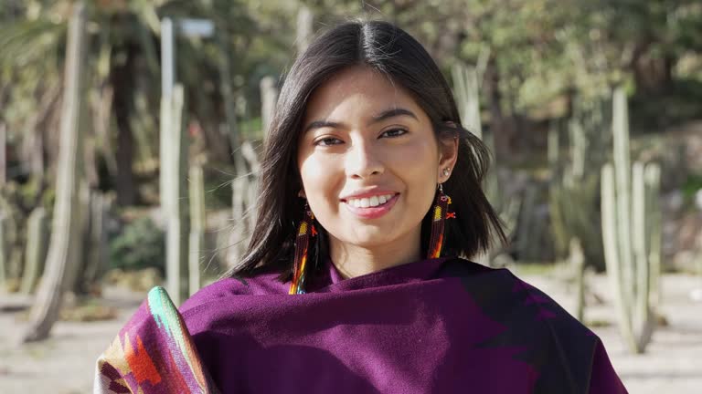 Beautiful Young Native American Indian Woman. Portrait of girl wearing traditional clothes