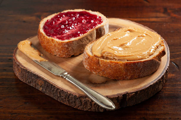 istock smooth peanut butter and jam bread toast, american traditional sandwich 1388357273