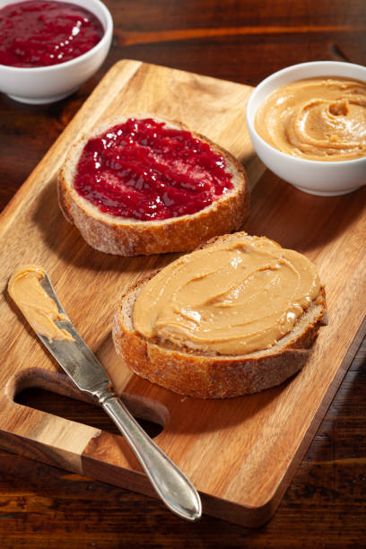 istock smooth peanut butter and jam bread toast, american traditional sandwich 1388357282