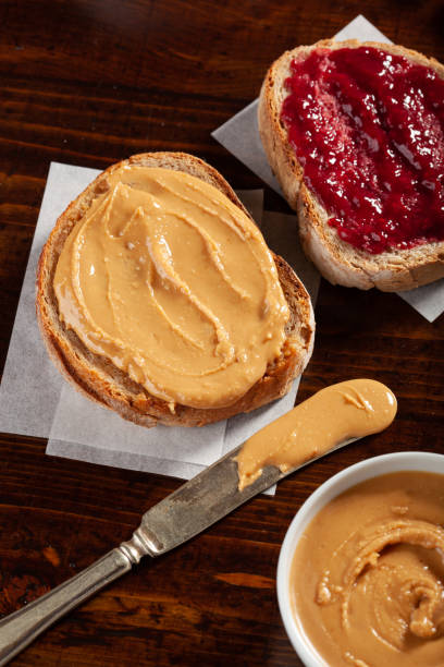 istock smooth peanut butter and jam bread toast, american traditional sandwich 1388357298