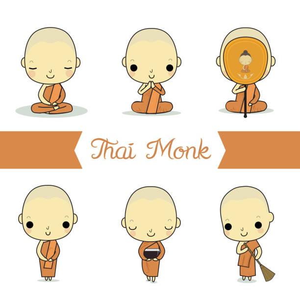 ilustraciones, imágenes clip art, dibujos animados e iconos de stock de thai monje - monk meditating thailand bangkok