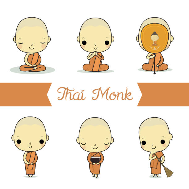 illustrazioni stock, clip art, cartoni animati e icone di tendenza di thai monaco - novice buddhist monk