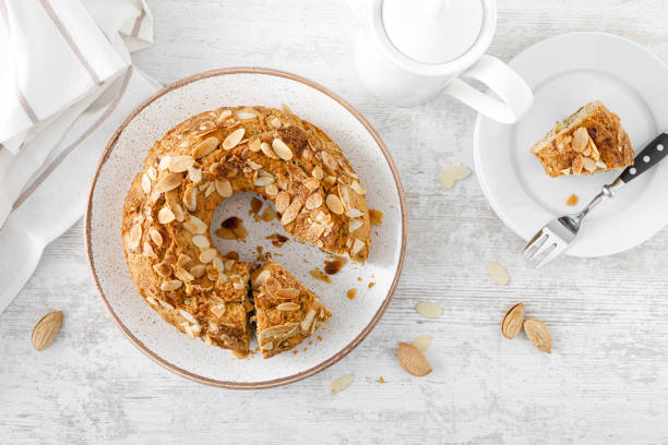 istock French almond cake with nuts. Top view, overhead 1388358541