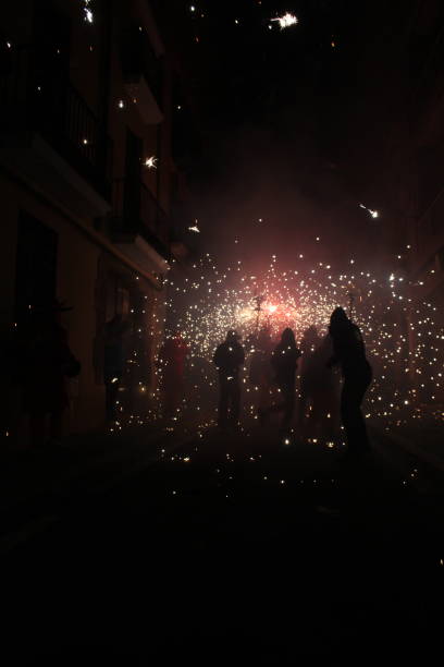 correfoc festivities in a town stock photo