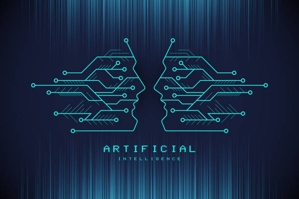 ilustraciones, imágenes clip art, dibujos animados e iconos de stock de la tecnología digital se enfrenta al diseño del concepto de inteligencia artificial - large number