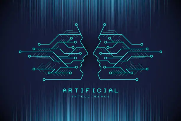 Vector illustration of Digital technology face artificial intelligence concept design