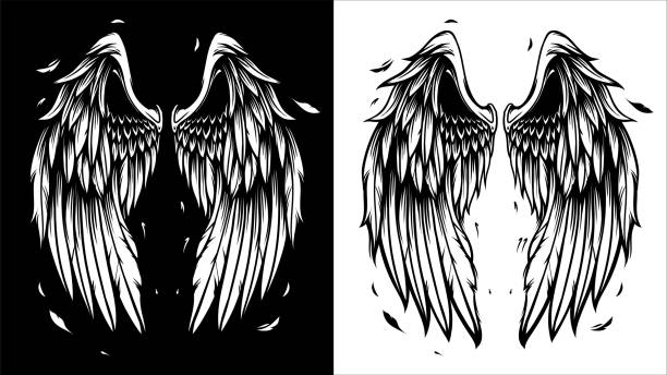 Wings Illustration in tattoo style Wings Illustration in tattoo style isolated hand drawn. Design element for any purpose such as card, emblem, sign, badge, poster, flyer, t-shirt, and sticker. Vector illustration wings tattoos stock illustrations