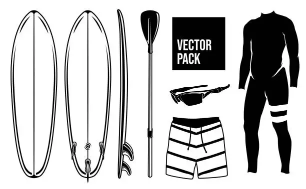 Vector illustration of Surfing Equipment Vector Pack Illustration
