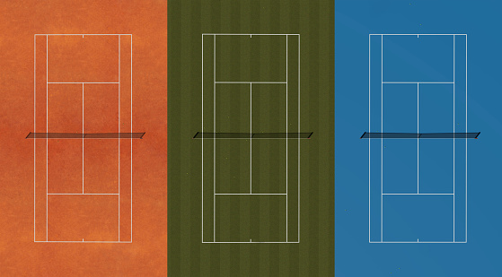 Three types of tennis court, high resolution and high details 3D rendering