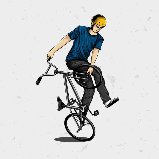 ilustrações de stock, clip art, desenhos animados e ícones de young man doing bmx trick - bmx cycling illustrations