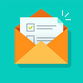istock Survey vote email checklist icon vector or mail letter with online task exam form selection flat cartoon illustration, concept of digital envelope with questionnaire quiz document with check marks 1388364822