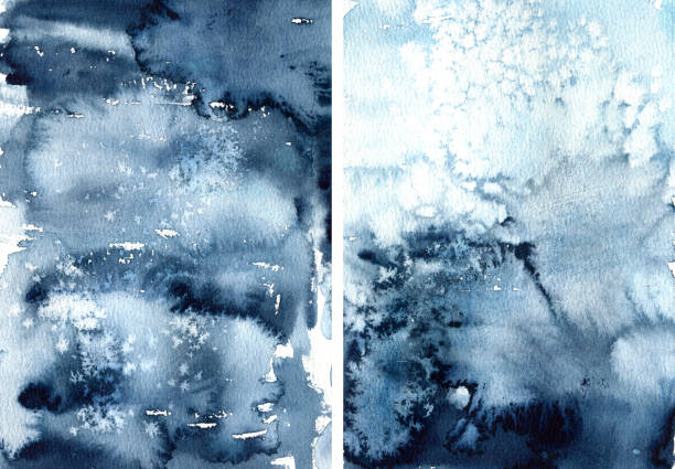 istock Watercolor hand painted Blue Ocean brush strokes backgrounds collection 1388364880