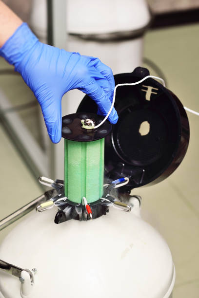 istock Dewar vessel with liquid nitrogen with frozen embryos and eggs in a cryobank in a modern IVF clinic. Reproductive medicine, in vitro fertilization 1388366039