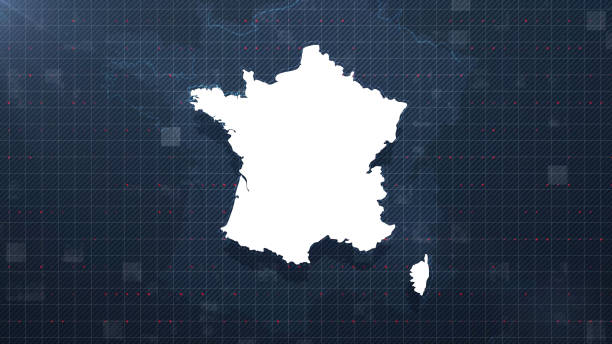 mapa de francia 4k sobre fondo azul - france election presidential election french culture fotografías e imágenes de stock