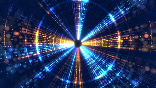 istock Flying through the futuristic tunnel. Abstract 3D animation. Data Network, Virtual Reality, Quantum. The concept of illuminated corridor, interior design, spaceship, Galaxy, science, lab, technology, science 1388366508