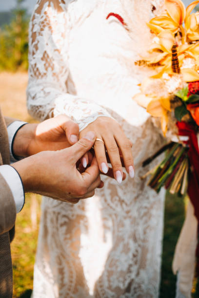 istock The groom puts an engagement ring on his wife's finger 1388367639