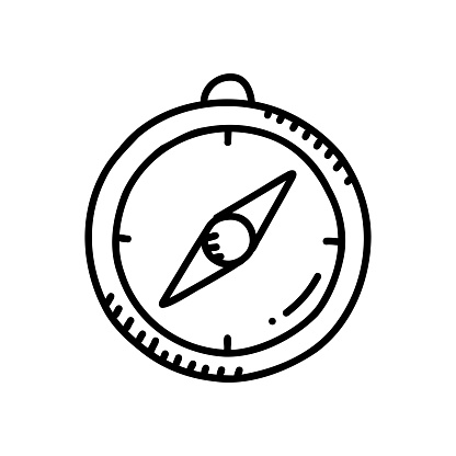 Compass Hand Drawn Icon, Doodle Style Vector Illustration