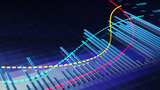 Abstract financial graphs on a digital display