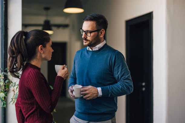 istock Man and woman, enjoying their coffee break 1388373094