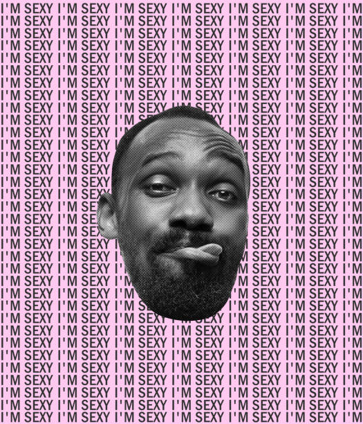 istock Creative design, African man sticking out tongue, making funny faces isolated over pink background with lettering 1388376164