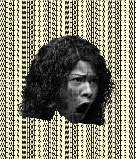 Creative design. Young emotive woman making funny shocked expression isolated over yellow background with lettering