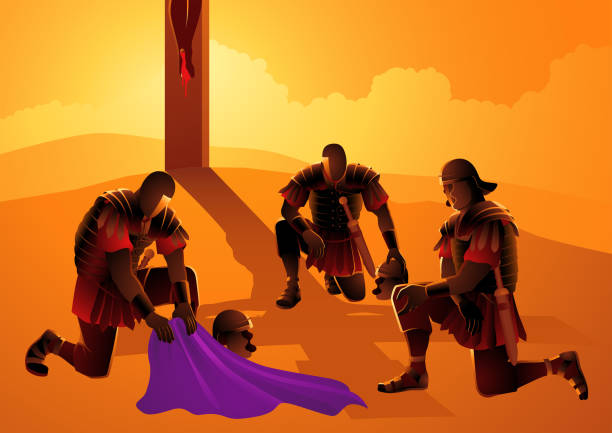 Gambling For Christ's Clothes Biblical vector illustration series, Roman soldiers gambling for Christ’s clothes the passion of jesus stock illustrations