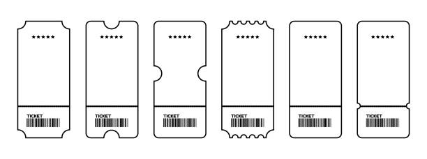 ilustrações, clipart, desenhos animados e ícones de cinema, filme, conjunto de ícones de ingressos de concerto - diferentes ilustrações vetoriais de linha isoladas em fundo branco - ticket