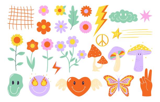 illustrations, cliparts, dessins animés et icônes de collection de cliparts vectoriels groovy - daisy flowers