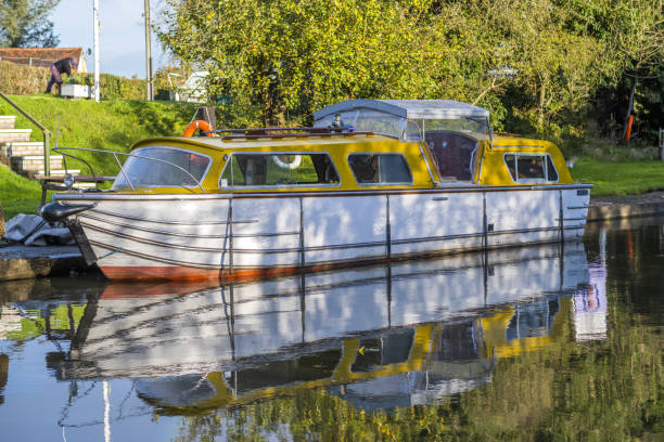 canal towpath panorama green lush river scenery and landscape colour image