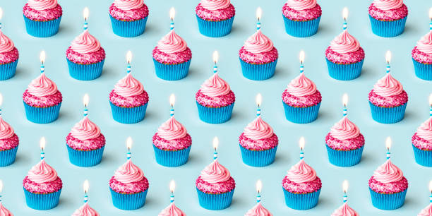 istock Pink birthday cupcake seamless background 1388387735