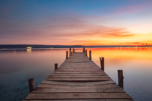 Small Dock and the lake at sunset