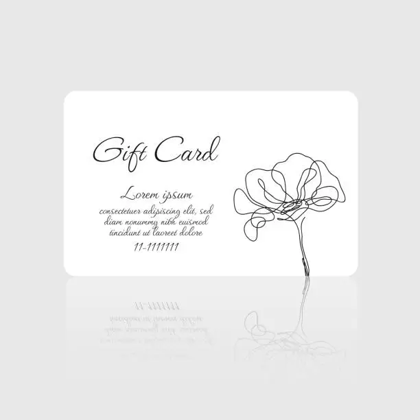 Vector illustration of Gift card vector with poppy flower design on white background for beauty salon, spa, massage salon. Gift card template for voucher coupon