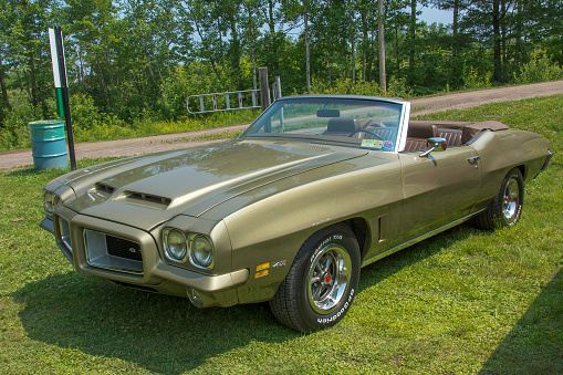 Moncton, New Brunswick, Canada - July 11, 2015 :  1972 Pontiac LeMans convertible parked in Centennial Park during 2015 Atlantic Nationals Automotive Extravaganza.\