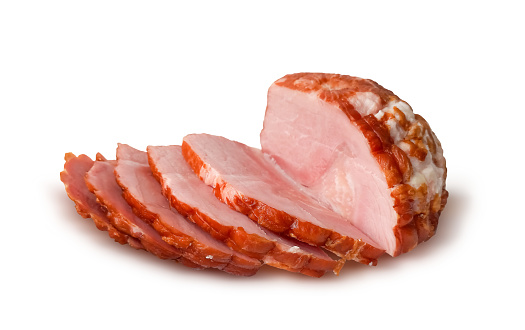 Sliced Cooked Ham in Crockery background