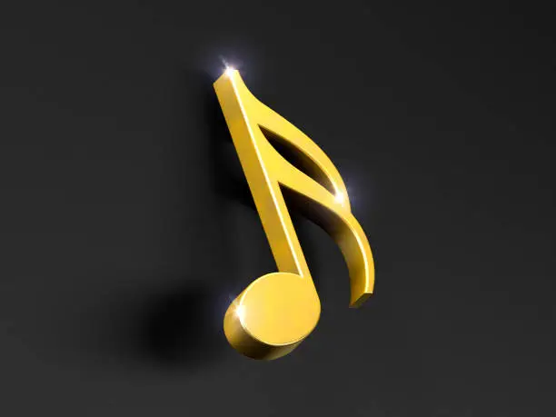 Photo of Music background. Golden musical notes on black background.3d illustration.