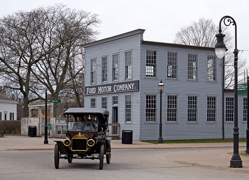 Dearborn, MI / USA - 04.21.2018 : Ford t model in the greenfield village before the first old original rebuilt Ford Motor Company