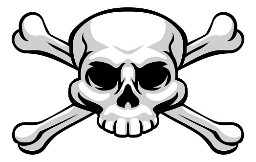 A skull and crossbones or cross bones jolly roger pirate or poison warning sign