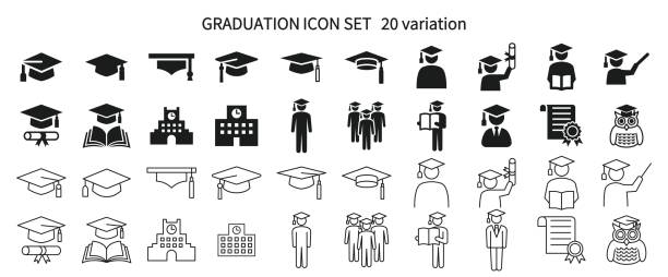 stockillustraties, clipart, cartoons en iconen met icon set related to graduation and learning - universitair docent