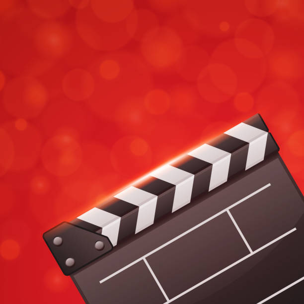 istock Vector illustration of empty movie clapper board representing concept of film making on bokeh red background 1388399285