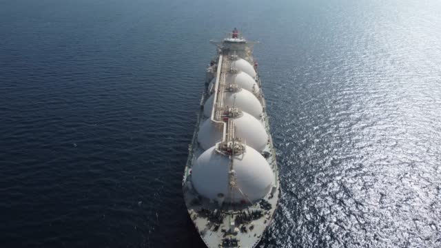 Flight video over the big natural gas ship with drone
