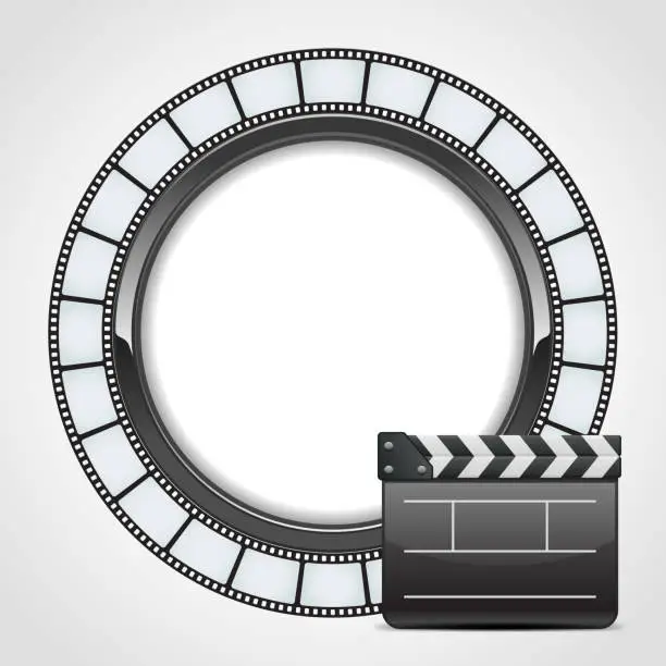 Vector illustration of Clapperboard and film strip on white background