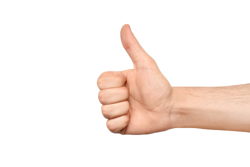 Thumbs up isolated on the white background with clipping path