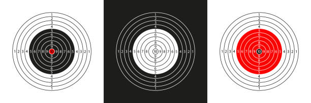 Target shoot. Gun shooting range. Target with numbers, bullseye and aim. Background for sport shooting. Isolated icon for rifle, pistol, sniper and army practice. Vector Target shoot. Gun shooting range. Target with numbers, bullseye and aim. Background for sport shooting. Isolated icon for rifle, pistol, sniper and army practice. Vector. target sport stock illustrations