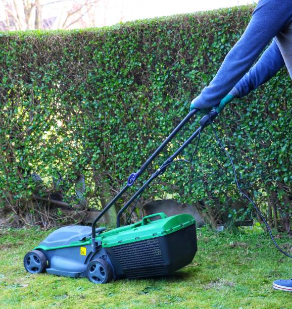 istock A gardner moving a electric lawn mower machine to cut the grass 1388401319