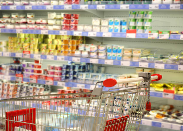 istock empty grocery cart in an empty supermarket 1388406481